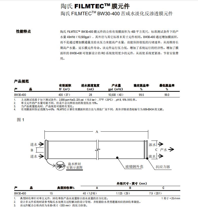 陶氏反滲透膜BW30-400IG 美國進(jìn)口RO膜